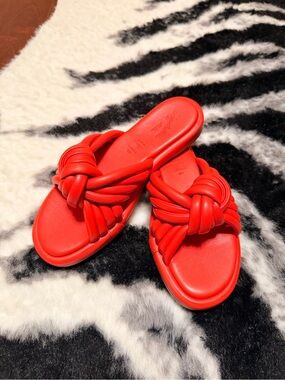 Red Knotted Slide Sandals for Women
